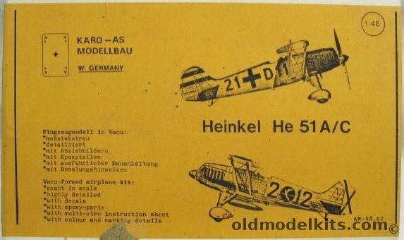 Karo-As 1/48 Heinkel He-51A / He-51C Spanish Nationalist or Luftwaffe, AM-4807 plastic model kit